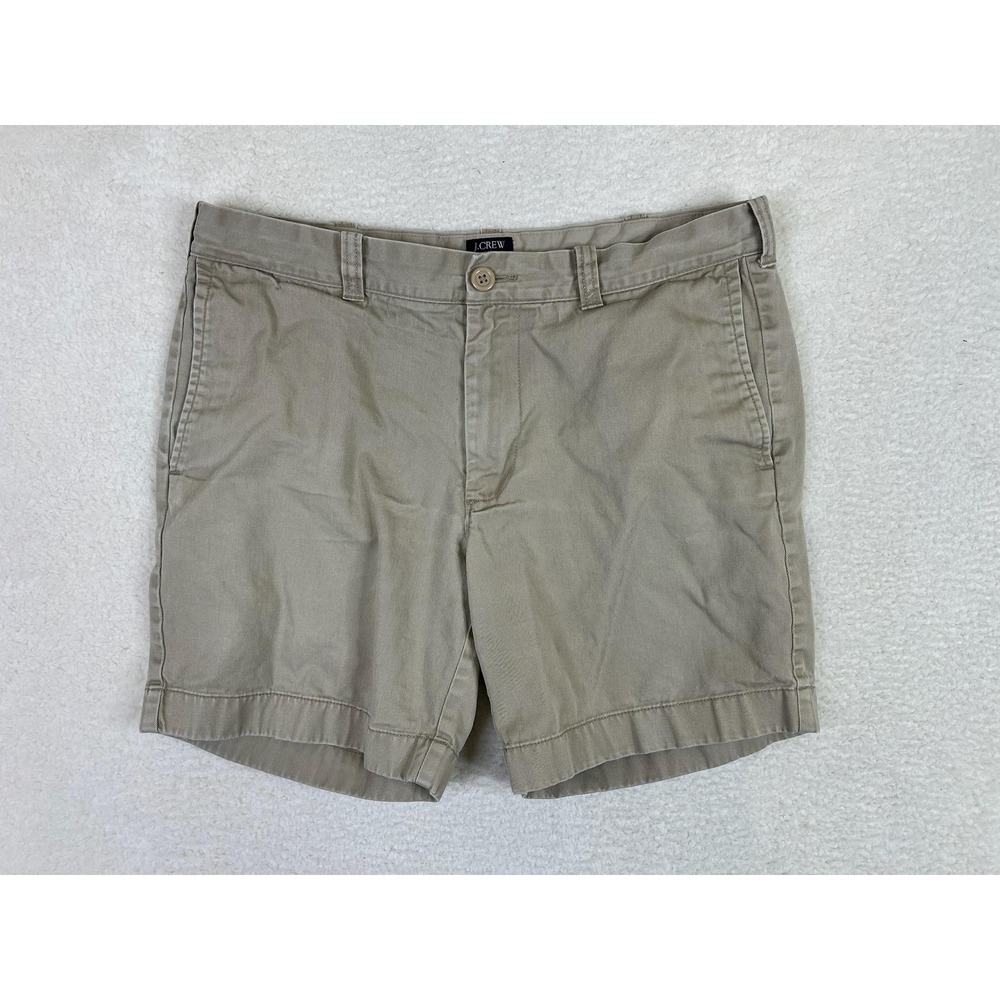 J.CREW Reade Chino Shorts Mens 33 Khaki Beige 7 In Cotton Flat Front‎ A0929